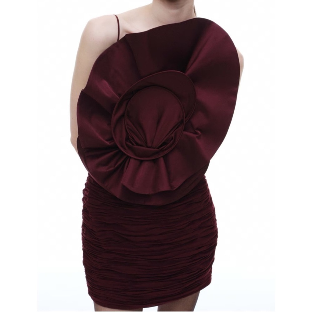 MAGDA BUTRYM X H&M ROSE APPLIQUÉ GATHERED DRESS in Burgundy - Picture 3 of 13